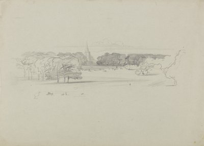 Näkymä niityn yli kirkkoon tekijältä Edward Lear