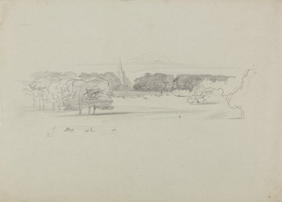 Näkymä niityn yli kirkolle tekijältä Edward Lear