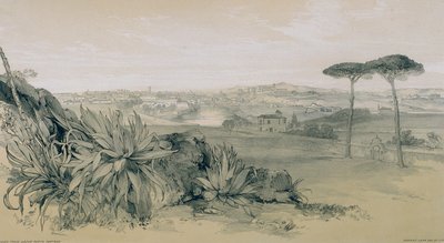 Näkymät Roomassa ja sen ympäristössä: Rooma huvilasta Porta Portesen yläpuolella tekijältä Edward Lear