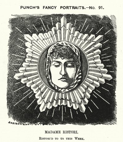 Punch-sarjakuva: Adelaide Ristori, italialainen näyttelijä (kaiverrus) tekijältä Edward Linley (after) Sambourne