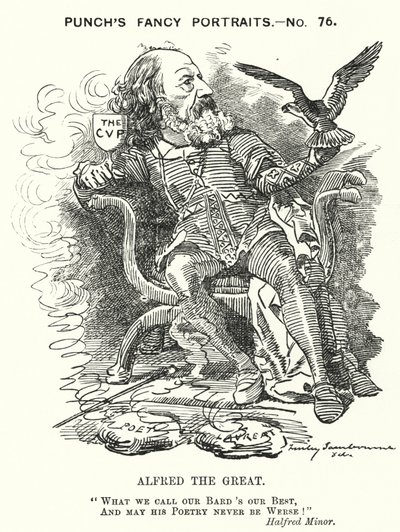 Punch-sarjakuva: Alfred, Lord Tennyson, englantilainen runoilija (kaiverrus) tekijältä Edward Linley (after) Sambourne
