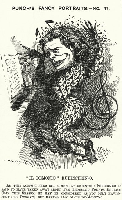 Punch-sarjakuva: Anton Rubinstein, venäläinen pianisti, säveltäjä ja kapellimestari (kaiverrus) tekijältä Edward Linley (after) Sambourne