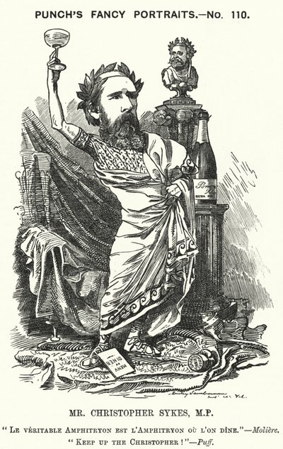 Punch-sarjakuva: Christopher Sykes, englantilainen konservatiivipoliitikko (kaiverrus) tekijältä Edward Linley (after) Sambourne