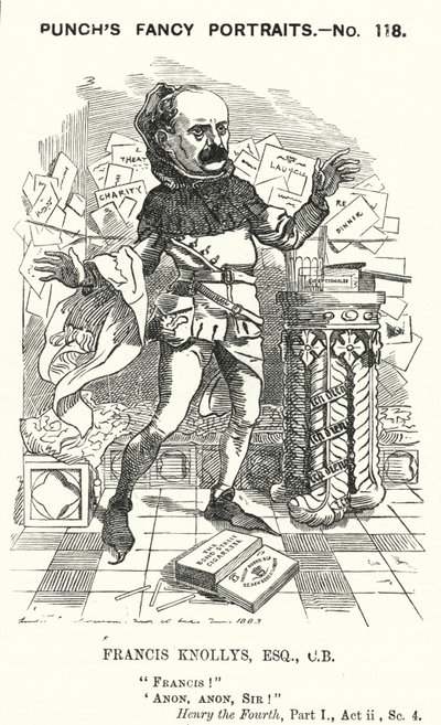 Punch-sarjakuva: Francis Knollys, Walesin prinssin yksityinen sihteeri (kaiverrus) tekijältä Edward Linley (after) Sambourne