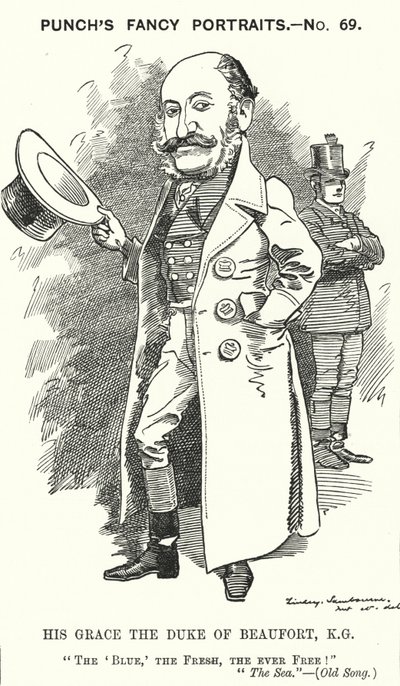 Punch-sarjakuva: Henry Charles Fitzroy Somerset, 8. Beaufortin herttua, englantilainen sotilas ja konservatiivinen poliitikko (kaiverrus) tekijältä Edward Linley (after) Sambourne