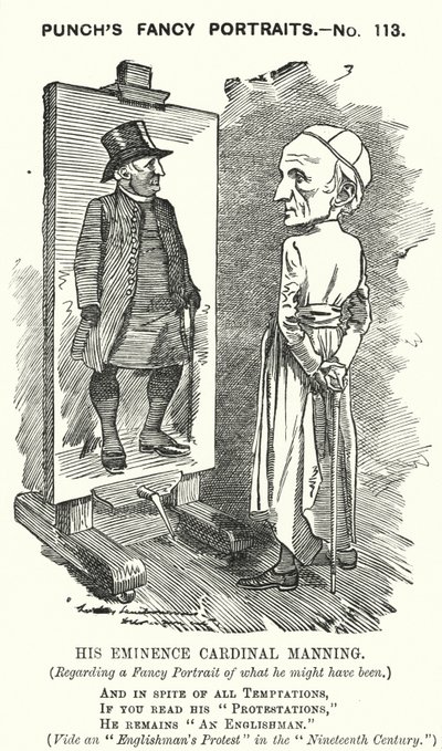 Punch-sarjakuva: Henry Edward Manning, englantilainen kardinaali ja Westminsterin katolinen arkkipiispa (kaiverrus) tekijältä Edward Linley (after) Sambourne