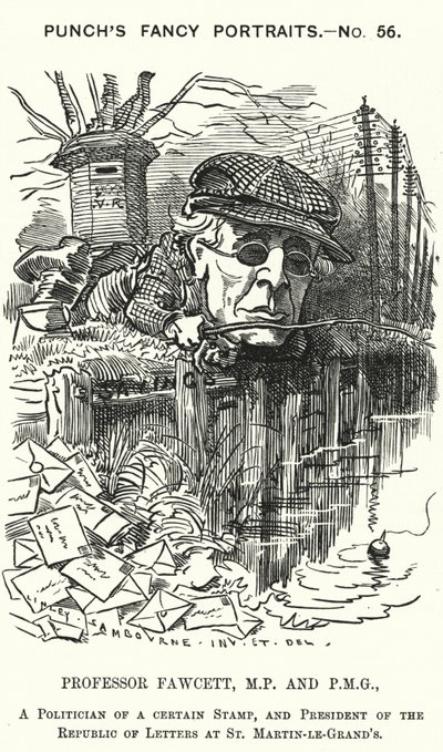 Punch-sarjakuva: Henry Fawcett, englantilainen poliitikko ja taloustieteilijä (kaiverrus) tekijältä Edward Linley (after) Sambourne