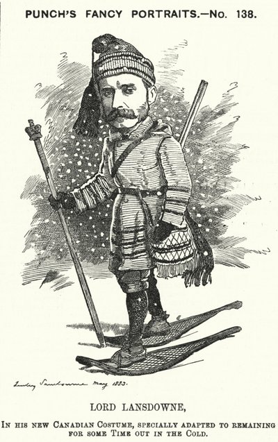 Punch-sarjakuva: Henry Petty-Fitzmaurice, Lansdownen 5. markiisi, brittiläinen poliitikko ja Kanadan kenraalikuvernööri (kaiverrus) tekijältä Edward Linley (after) Sambourne