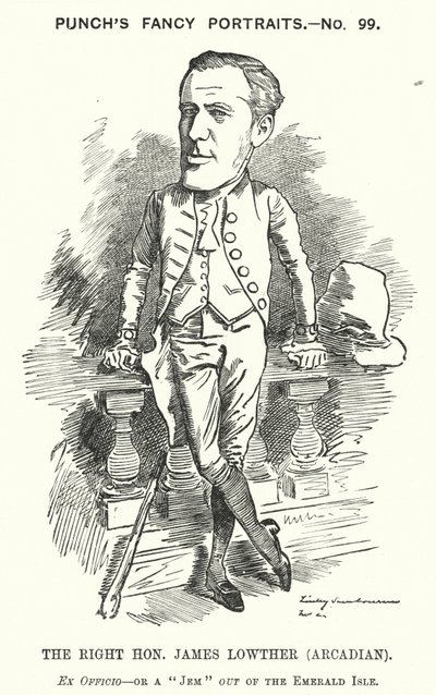 Punch-sarjakuva: James Lowther, englantilainen konservatiivipoliitikko ja urheilija (kaiverrus) tekijältä Edward Linley (after) Sambourne