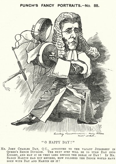 Punch-sarjakuva: John Charles Day, englantilainen asianajaja ja tuomari (kaiverrus) tekijältä Edward Linley (after) Sambourne