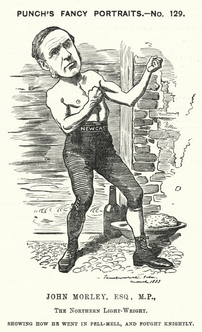 Punch-sarjakuva: John Morley, englantilainen liberaalipoliitikko (kaiverrus) tekijältä Edward Linley (after) Sambourne