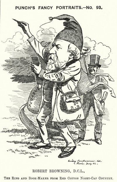 Punch-sarjakuva: Robert Browning, englantilainen runoilija ja näytelmäkirjailija (kaiverrus) tekijältä Edward Linley (after) Sambourne