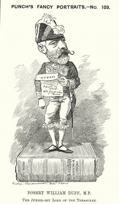 Punch-sarjakuva: Robert William Duff, skotlantilainen liberaalipoliitikko (kaiverrus) tekijältä Edward Linley (after) Sambourne