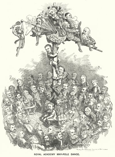 Punch-sarjakuva: Royal Academy Maypole Dance (kaiverrus) tekijältä Edward Linley (after) Sambourne