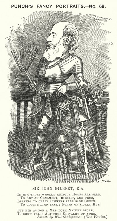 Punch-sarjakuva: Sir John Gilbert, englantilainen taiteilija (kaiverrus) tekijältä Edward Linley (after) Sambourne