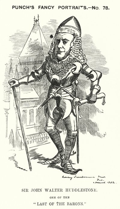 Punch-sarjakuva: Sir John Walter Huddleston, englantilainen asianajaja ja tuomari (kaiverrus) tekijältä Edward Linley (after) Sambourne