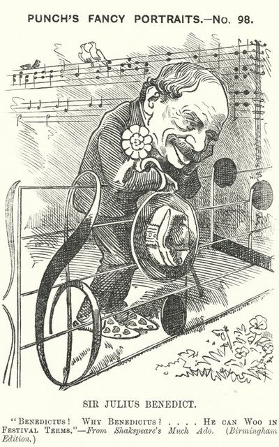 Punch-sarjakuva: Sir Julius Benedict, saksalaissyntyinen säveltäjä ja kapellimestari (kaiverrus) tekijältä Edward Linley (after) Sambourne
