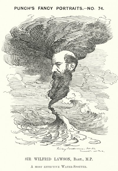 Punch-sarjakuva: Sir Wilfrid Lawson, englantilainen radikaaliliberaalipoliitikko ja raittiuskampanjan kannattaja (kaiverrus) tekijältä Edward Linley (after) Sambourne