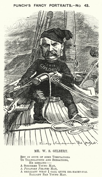Punch-sarjakuva: W S Gilbert, englantilainen näytelmäkirjailija ja libretisti (kaiverrus) tekijältä Edward Linley (after) Sambourne