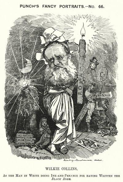 Punch-sarjakuva: Wilkie Collins, englantilainen kirjailija, näytelmäkirjailija ja novellikirjailija (kaiverrus) tekijältä Edward Linley (after) Sambourne