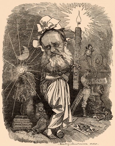 Sarjakuva Wilkie Collinsin (1824-1889) kirjailijasta tekijältä Edward Linley Sambourne