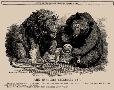 Vaaraton välttämätön kissa. Punch, 2. lokakuuta 1907, 1907. tekijältä Edward Linley Sambourne