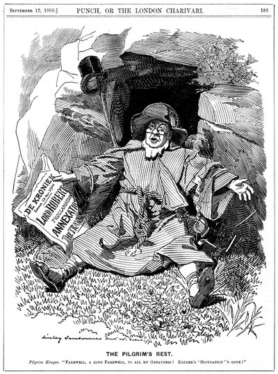 Pilgrims Rest, karikatyyri Paul Krugerista, eteläafrikkalaisesta poliitikosta, 1900 tekijältä Edward Linley Sambourne