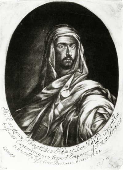 Hänen ylhäisyytensä Hamet Ben Hamet Ben Haddu Otter, julkaissut John Lloyd, 1682 (mezzotint) tekijältä Edward Luttrell
