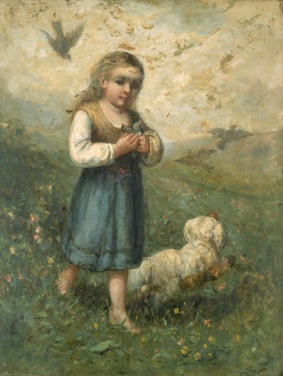 Lapsi lintujen ja koiran kanssa, 1882. tekijältä Edward Mitchell Bannister