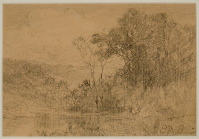 Maisema, metsä (#36) c. 1880-luku (grafiitti paperille) tekijältä Edward Mitchell Bannister
