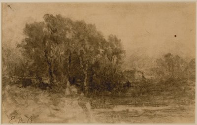 Maisema metsän kanssa, c. 1880-luku (grafiitti paperille) tekijältä Edward Mitchell Bannister
