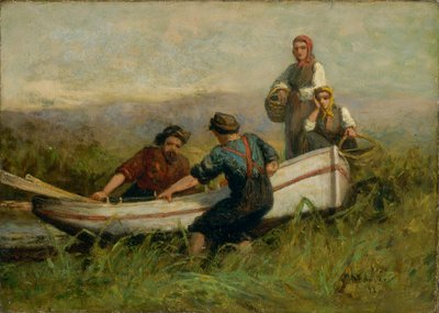 Ihmiset veneen lähellä tekijältä Edward Mitchell Bannister