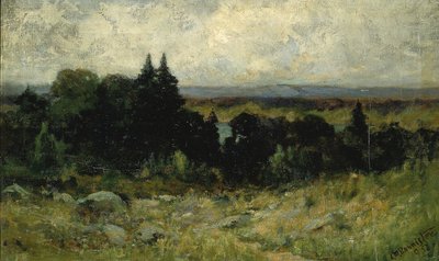 Nimetön (maisema, peltoja, kiviä ja puita) tekijältä Edward Mitchell Bannister