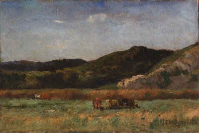 Nimetön (maisema, jossa lehmät laiduntavat, kukkulat) tekijältä Edward Mitchell Bannister