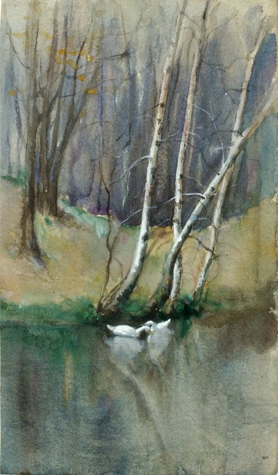 Nimetön puukohtaus koivuilla ja ankoilla, n.d. tekijältä Edward Mitchell Bannister