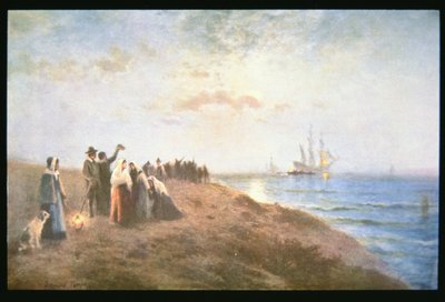 Pyhiinvaeltajien maihinnousu (öljy kankaalle) tekijältä Edward Moran
