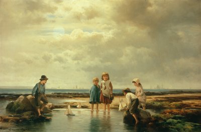 Little Sailors, Rockaway Beach (öljy kankaalle) tekijältä Edward Moran