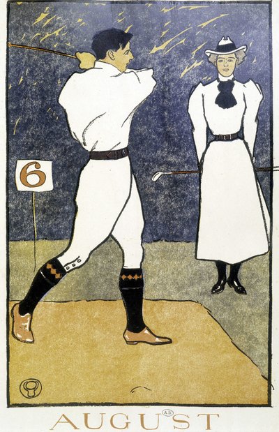 Pariskunta pelaa golfia - Edward Penfieldin "" Golfkalenterissa". tekijältä Edward Penfield