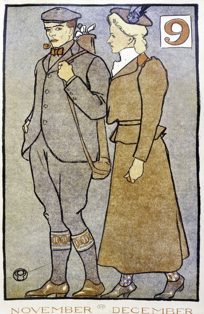 Golf Couple - "" Golf Calendar" -kirjoitus Edward Penfield tekijältä Edward Penfield