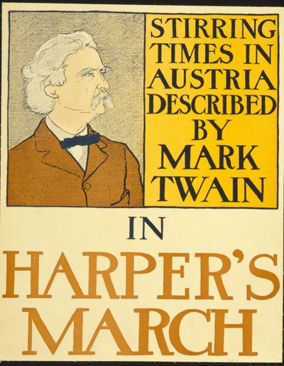 Mark Twain Harperin maaliskuun 1898 numerossa (litografia) tekijältä Edward Penfield