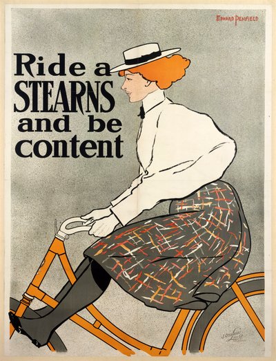 Ride a Stearns ja ole tyytyväinen, c1896 väri litho. tekijältä Edward Penfield