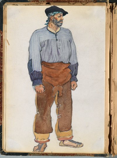 Espanjalainen luonnos, n. 1911 (wc ja grafiitti leikekirjaan kiinnitettynä paperille) tekijältä Edward Penfield