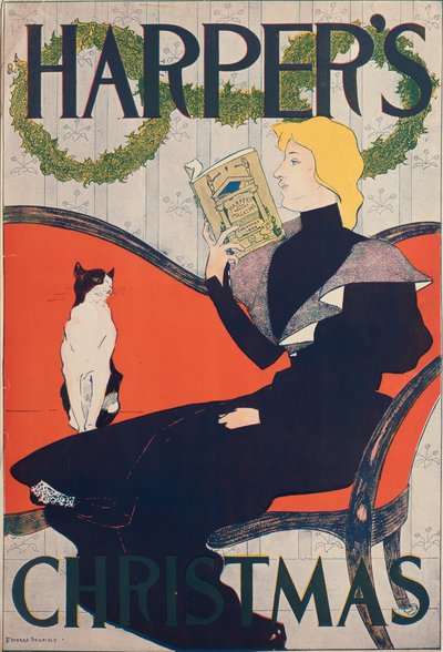 Nainen lukee punaisella sohvalla, Harper