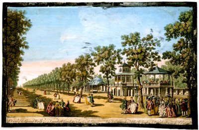 Näkymä Grand Walkille jne. Vauxhall Gardensissa sisäänkäynnistä otettuna, Lontoo, c1760 tekijältä Edward Rooker