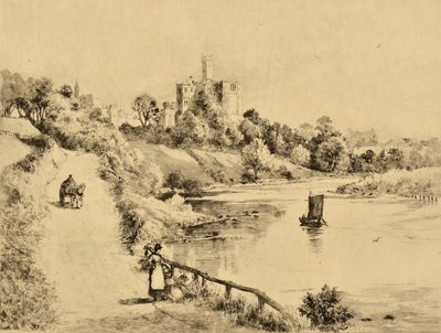The Coquet: Warkworth Castle tieltä Ambleen, n.1880 (etsaus) tekijältä Edward Slocombe