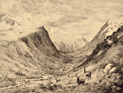 The Highland Dee: Garcharyn ja Larig Burnsin tapaaminen, n. 1880 (etsaus) tekijältä Edward Slocombe