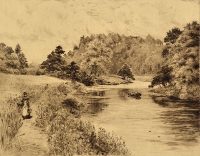 The Wear: The Wear Near Durham, n. 1880 (etsaus) tekijältä Edward Slocombe