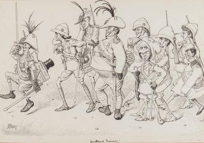 Dan Leons Light Horse, mukaan lukien karikatyyrit Henry Irvingistä, Beerbohm Tree, R.B., W.S. Penley, Forbes Robertson ja E.P., Punch, marraskuu 1902 tekijältä Edward Tennyson Reed