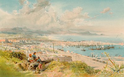 Barcelona, Montjuichista (väri litho) tekijältä Edward Theodore Compton