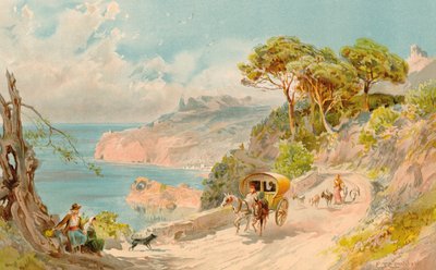 Coast Road lähellä Solleria, Mallorca (väri litho) tekijältä Edward Theodore Compton